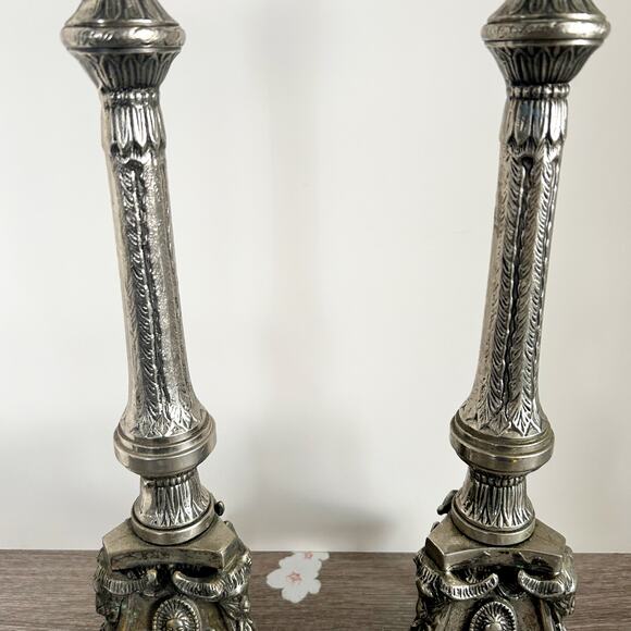 VINTAGE Silver Tone Metal Ornate Idol Ritual Candle Stick Pair 18" Tall INDIA - Picture 3 of 11